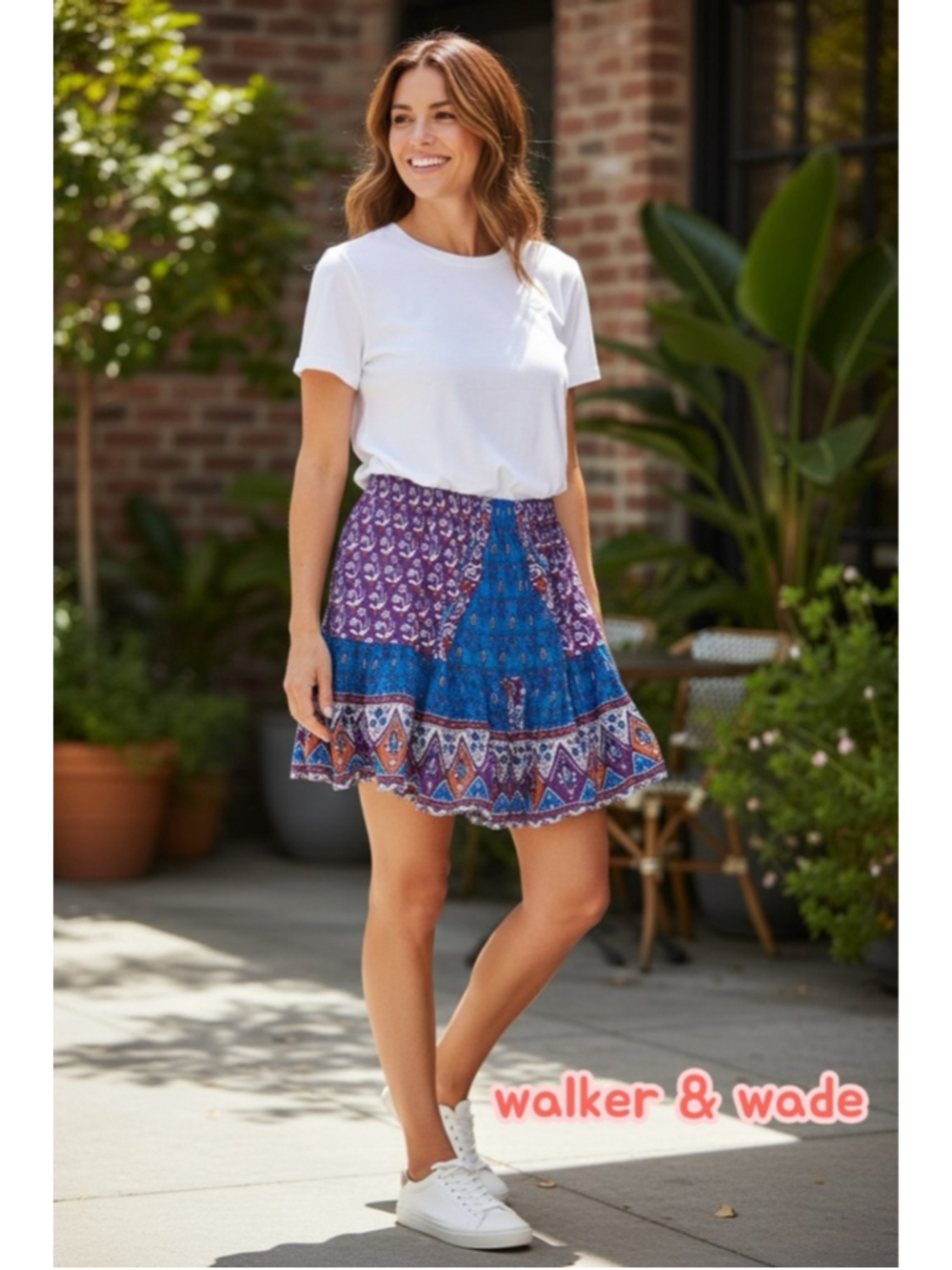 Walker & Wade Mini Skirt Purple Blue Floral xs